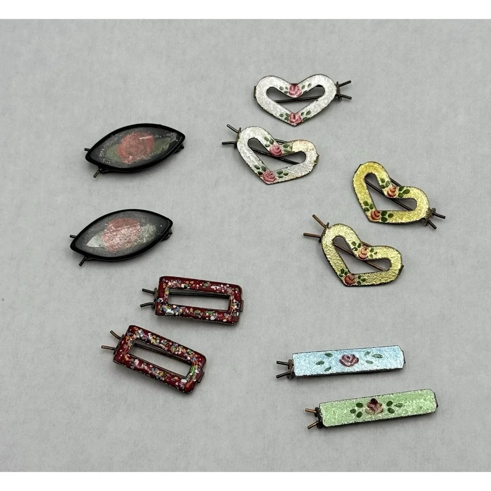 Vintage 1950s Floral Enamel Barrettes‎ Lot Mid Century Vanity Set